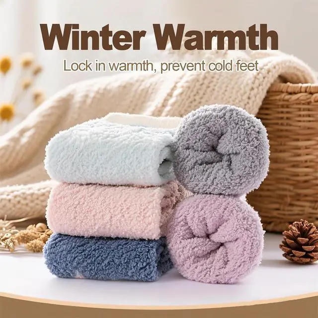 Alt view image 5 of 7 - 5 Pairs Fuzzy Socks with Grips for Women, Non Slip Cozy Fluffy Soft Socks, Winter Sleep Slipper Hospital