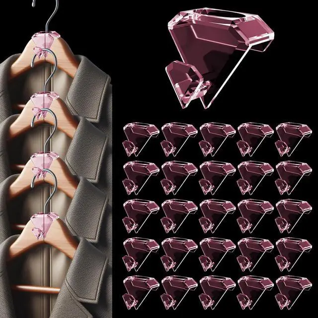 Main image of SLMT Space Saving Hanger Hooks 30 Pack, Clear Clothes Hanger Connector Hooks, Dorm Room Essentials, Closet Organizers and Storage (Pink)