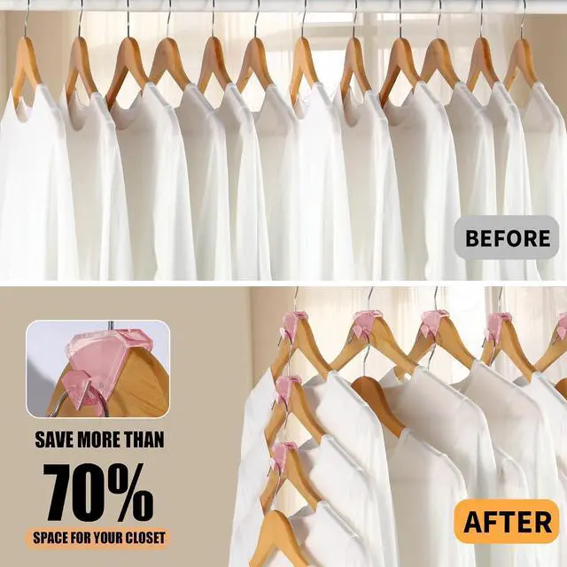 Alt view image 2 of 7 - SLMT Space Saving Hanger Hooks 30 Pack, Clear Clothes Hanger Connector Hooks, Dorm Room Essentials, Closet Organizers and Storage (Pink)