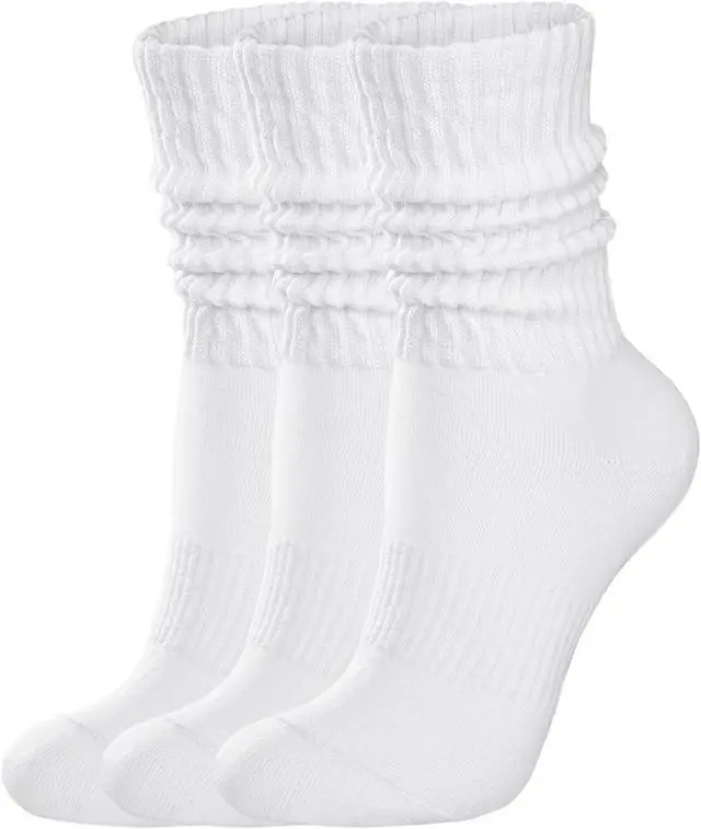 Main image of Womens Scrunch Crew Socks: Retro Solid Slouch Mid Calf Socks | Cotton Casual Athletic Socks