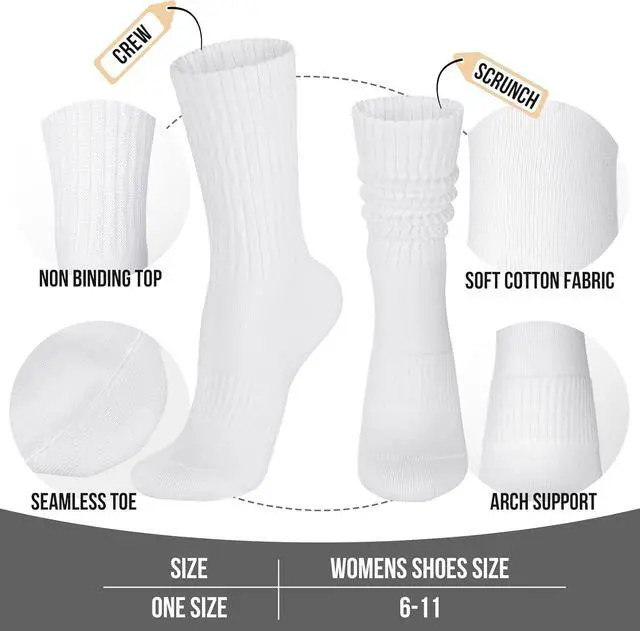 Alt view image 3 of 6 - Womens Scrunch Crew Socks: Retro Solid Slouch Mid Calf Socks | Cotton Casual Athletic Socks