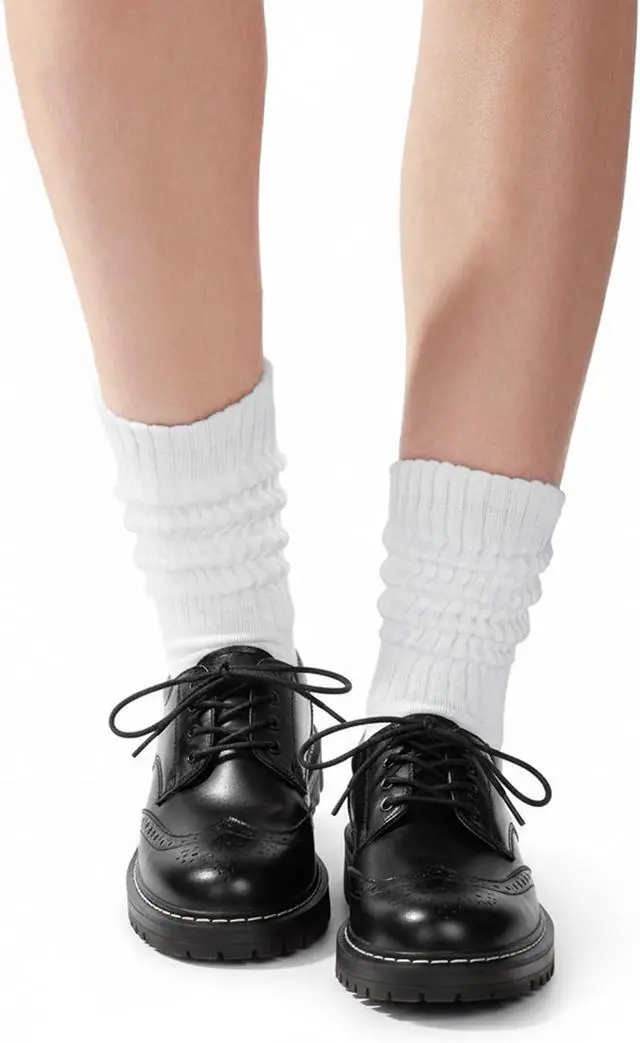Alt view image 5 of 6 - Womens Scrunch Crew Socks: Retro Solid Slouch Mid Calf Socks | Cotton Casual Athletic Socks