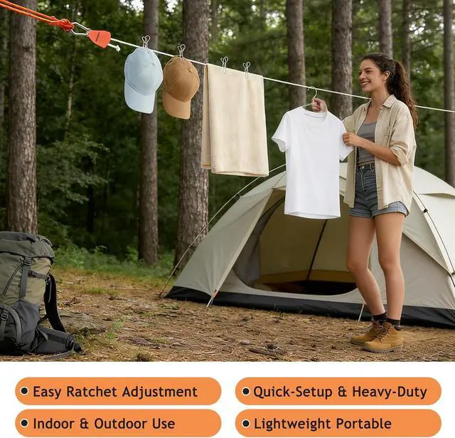 Alt view image 4 of 7 - 19FT Retractable Clothesline Outdoor with Ratchet Pulley | Portable Travel Clothes Line, Indoor Laundry Drying Lines for Camping, Cruise, Backyard, Balcony, Dormitory