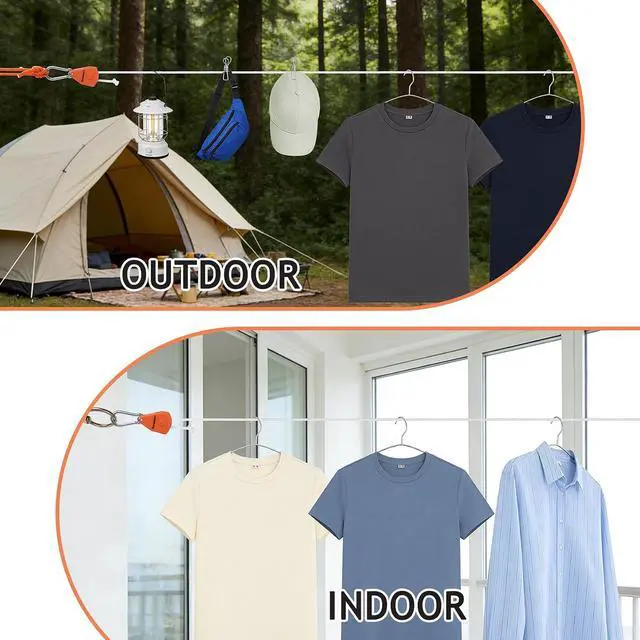 Alt view image 5 of 7 - 19FT Retractable Clothesline Outdoor with Ratchet Pulley | Portable Travel Clothes Line, Indoor Laundry Drying Lines for Camping, Cruise, Backyard, Balcony, Dormitory