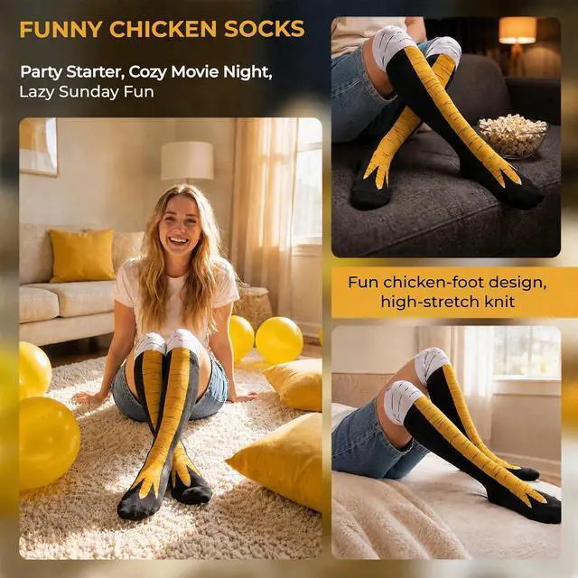 Alt view image 7 of 7 - Raylarnia Funny Crazy Chicken Leg Feet Socks for Men and Women- Novelty High Socks Funny Gifts