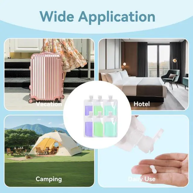 Alt view image 5 of 7 - 6 Pack Travel Pouches for Toiletries, 100ml/3.51fl oz Fluid Makeup Packing Bag Squeezable Refillable Clear Leakproof PET Plastic Squeeze Pouch Bottle (6)