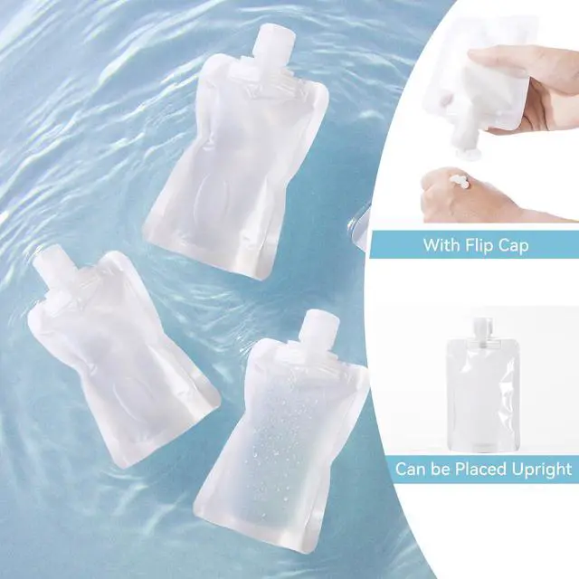 Alt view image 6 of 7 - 6 Pack Travel Pouches for Toiletries, 100ml/3.51fl oz Fluid Makeup Packing Bag Squeezable Refillable Clear Leakproof PET Plastic Squeeze Pouch Bottle (6)