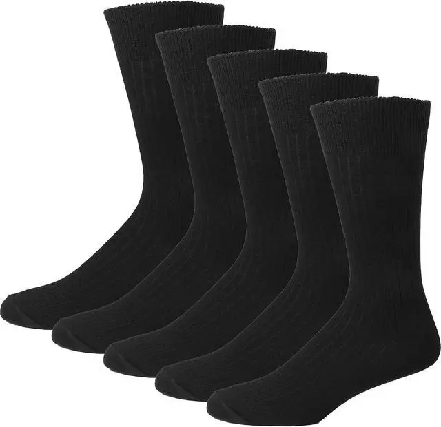 Alt view image 5 of 6 - Falari Men Dress Socks 5-Pack Plain Rib Black Dress Socks Cotton Crew Socks Size 10-13
