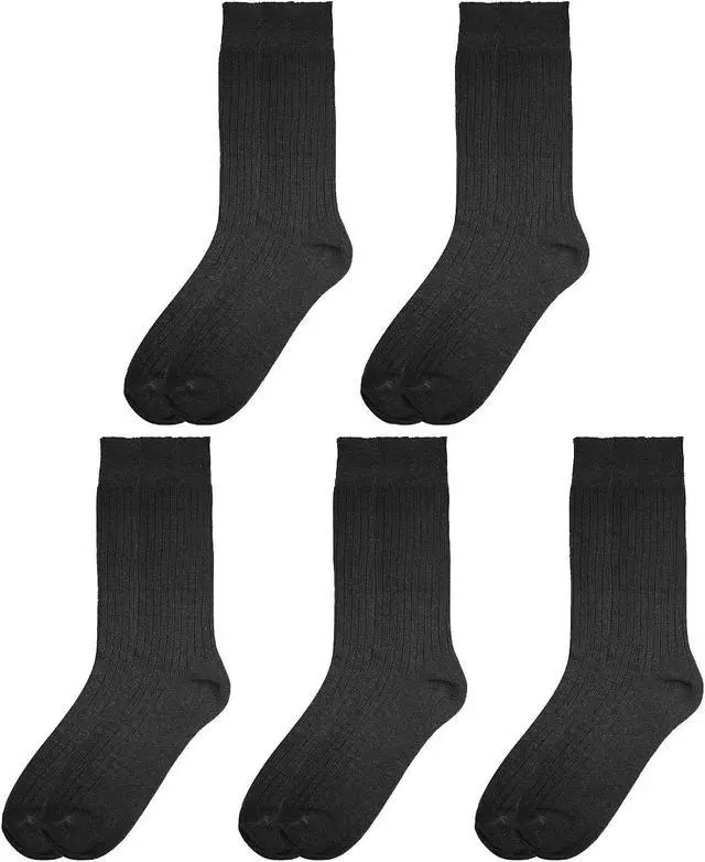 Alt view image 6 of 6 - Falari Men Dress Socks 5-Pack Plain Rib Black Dress Socks Cotton Crew Socks Size 10-13
