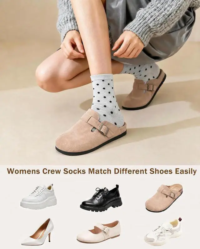 Alt view image 6 of 6 - 6 Pairs Crew Socks for Women, Soft Cute Funny Cotton Socks | Gentle Blend Fabric, Elastic Cuff, Tough Stuff, Tight Weave, Modern Novelty, Playful Striped, Dot Motifs, Casual Daliy Wear