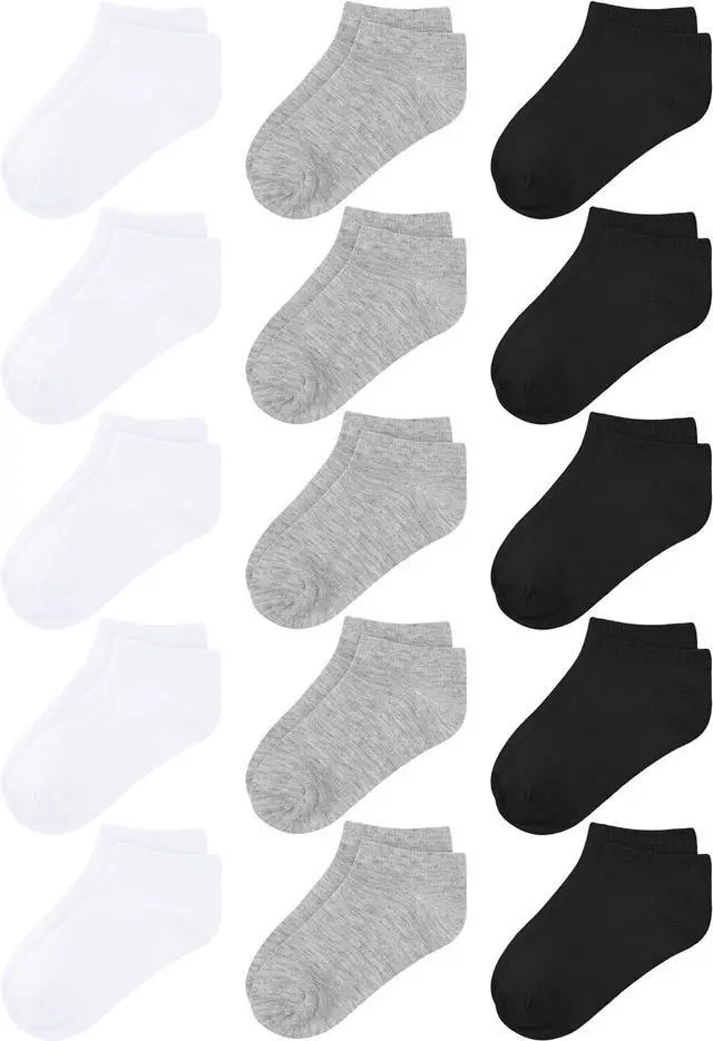 Main image of Cooraby 15 Pack Kids' Half Cushion Low Cut Athletic Ankle Socks Boys Girls Ankle Socks