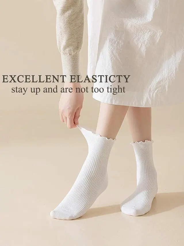 Alt view image 5 of 7 - Ginmewrae Womens Ruffle Socks Cute Frilly Ankle Breathable Cotton Warm Soft Casual Crew Socks for Women 6 Pack
