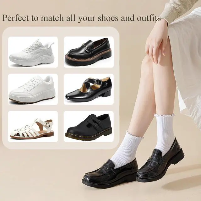 Alt view image 7 of 7 - Ginmewrae Womens Ruffle Socks Cute Frilly Ankle Breathable Cotton Warm Soft Casual Crew Socks for Women 6 Pack