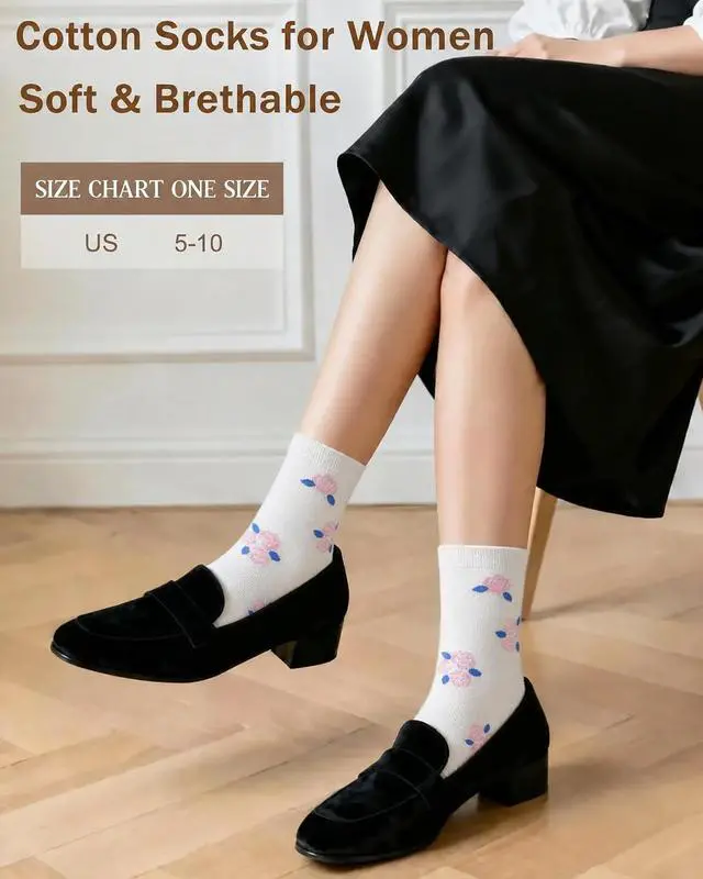 Alt view image 5 of 6 - 6 Pairs Crew Socks for Women, Soft Cute Funny Cotton Socks | Gentle Blend Fabric, Elastic Cuff, Tough Stuff, Tight Weave, Modern Novelty, Playful Striped, Dot Motifs, Casual Daliy Wear