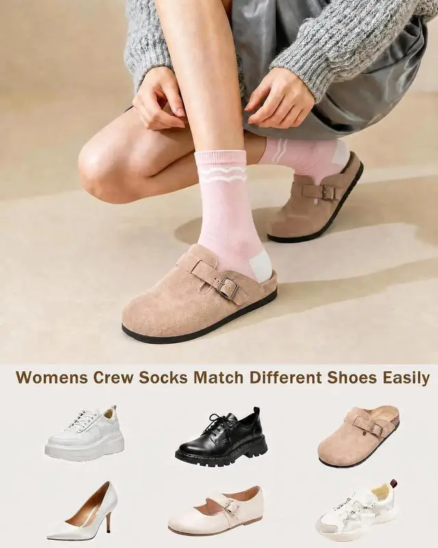 Alt view image 6 of 6 - 6 Pairs Crew Socks for Women, Soft Cute Funny Cotton Socks | Gentle Blend Fabric, Elastic Cuff, Tough Stuff, Tight Weave, Modern Novelty, Playful Striped, Dot Motifs, Casual Daliy Wear