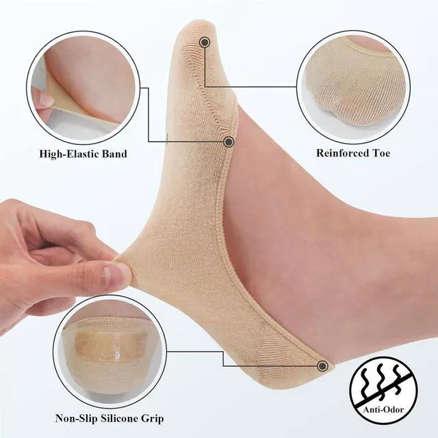 Alt view image 4 of 6 - SIXDAYSOX No Show Socks Women for Flats, Non Slip Invisible Low Cut Socks | 4-8 Pack Ultra Low Cut Socks for Ballet flats , Footies Socks for Women with Grips, Breathable Cotton Socks Size 5-8/9-11