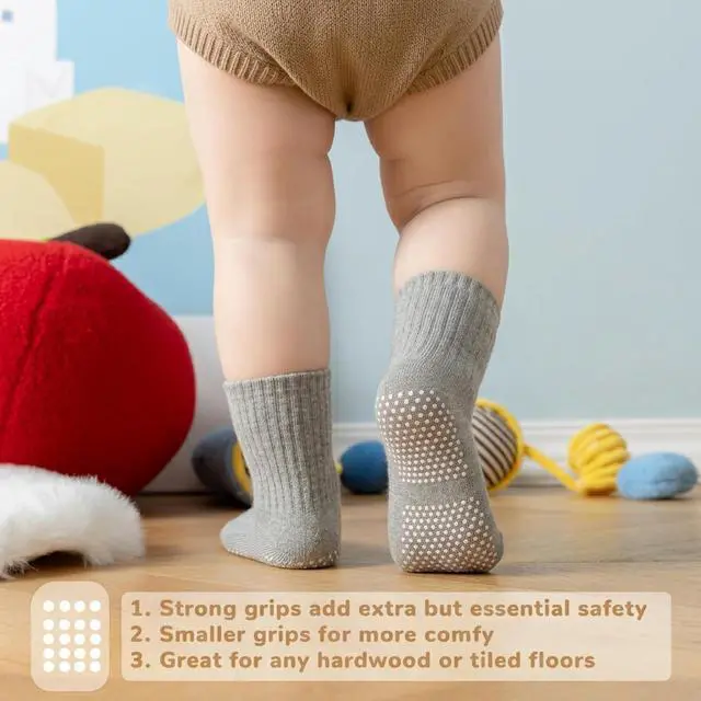 Alt view image 3 of 7 - Toddler Grip Socks Non Slip Crew Socks Socks for Baby Boys Girls | Cute Seamless Cotton Socks 9 Pairs
