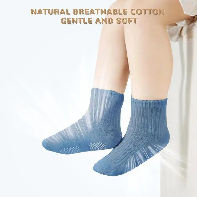 Alt view image 5 of 7 - Toddler Grip Socks Non Slip Crew Socks Socks for Baby Boys Girls | Cute Seamless Cotton Socks 9 Pairs