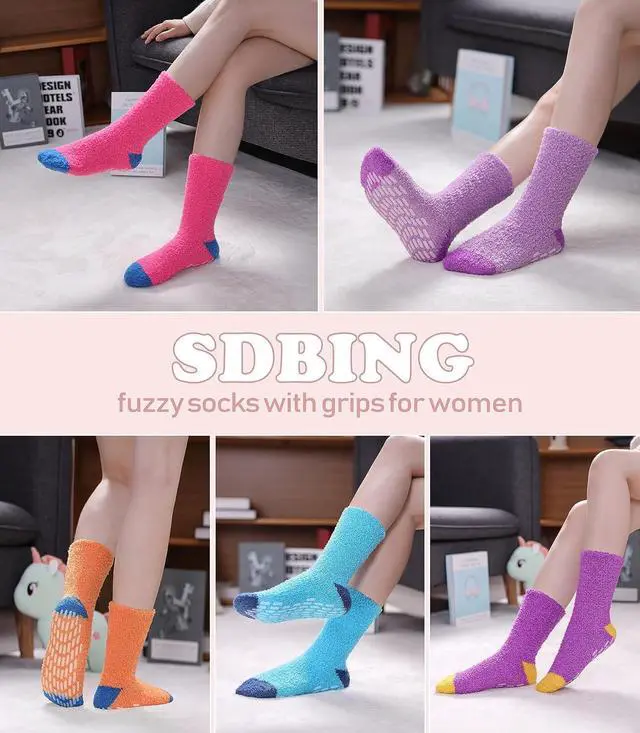 Alt view image 5 of 6 - SDBING Non Slip Fuzzy Socks with Grips for Women - Hospital Slipper Socks