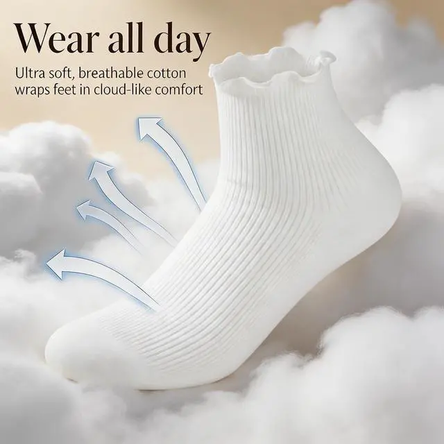 Alt view image 4 of 6 - DarkCom Ruffle Socks Womens 6 Pair Cute Ankle Lettuce Edge Frilly Crew Sock | Socks for Women Feature Soft Fabric with Elastic Cuffs, Ideal for Daily Wear, Size 5-9