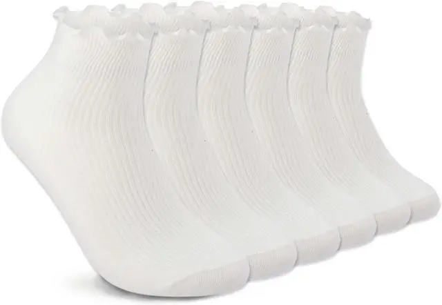 Main image of DarkCom Ruffle Socks Womens 6 Pair Cute Ankle Lettuce Edge Frilly Crew Sock | Socks for Women Feature Soft Fabric with Elastic Cuffs, Ideal for Daily Wear, Size 5-9