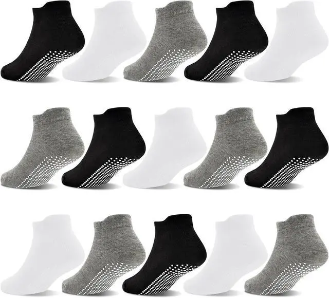 Main image of GRPSKCOS Non Slip Toddler Socks 15 Pairs Toddler Grip Anti Skid Low Cut Socks for 1-7 Years Boys Girls