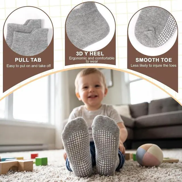 Alt view image 4 of 7 - GRPSKCOS Non Slip Toddler Socks 15 Pairs Toddler Grip Anti Skid Low Cut Socks for 1-7 Years Boys Girls