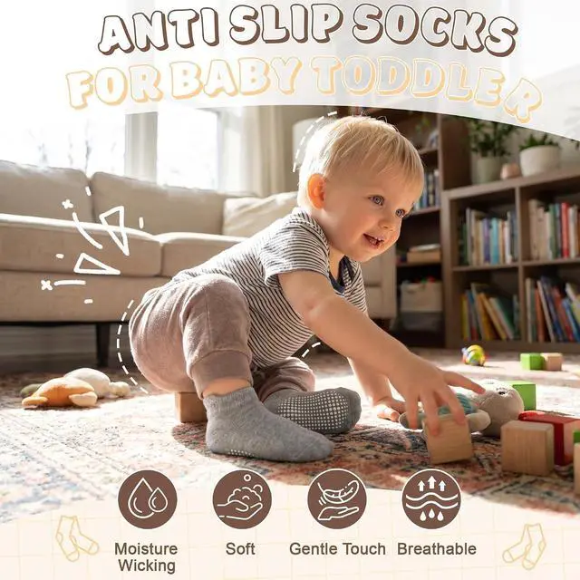 Alt view image 5 of 7 - GRPSKCOS Non Slip Toddler Socks 15 Pairs Toddler Grip Anti Skid Low Cut Socks for 1-7 Years Boys Girls
