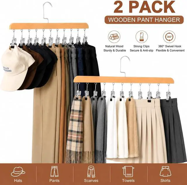 Alt view image 2 of 7 - Legging Organizer for Closet, 2 Pack Yoga Pants Hangers w/10 Clips | Pants Hangers Holds 20 Leggings, Space Saving Hanging Closet Organizer College Dorm Essentials Apartment Essential