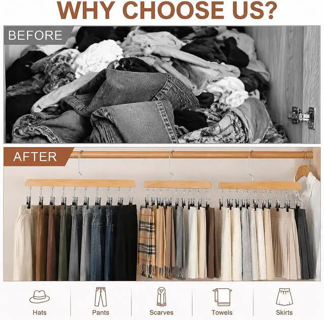 Alt view image 3 of 7 - Legging Organizer for Closet, 2 Pack Yoga Pants Hangers w/10 Clips | Pants Hangers Holds 20 Leggings, Space Saving Hanging Closet Organizer College Dorm Essentials Apartment Essential