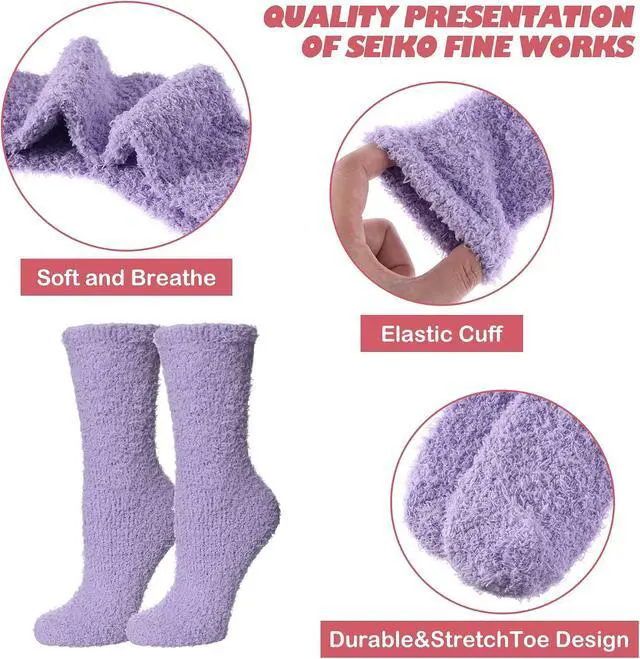 Alt view image 6 of 6 - LINEMIN Womens Fuzzy Socks Cozy Fluffy Winter Warm Slipper Socks Microfiber Soft Home Sleeping Socks