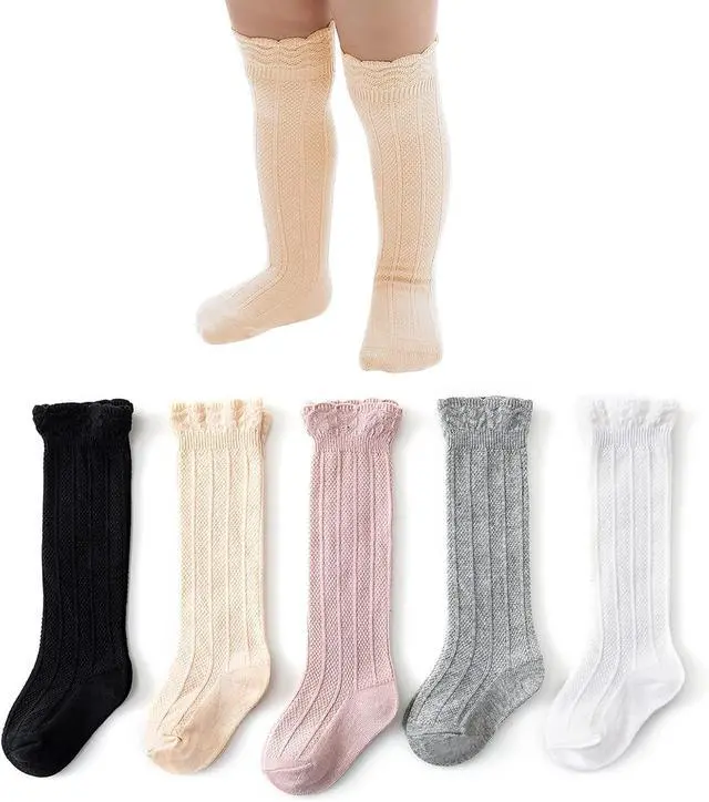 Main image of Baby Knee High Socks for Girls & Boys, Ruffled Long Tube Socks | Knee-High Length, Ruffled Detail, Long Tube Silhouette, Girls & Boys Design, Newborn to Toddler Sizing