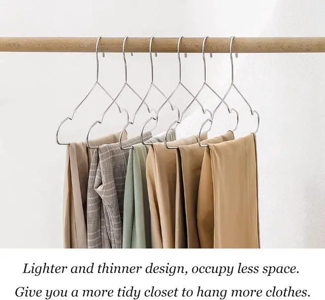 Alt view image 3 of 7 - 10 Pack Stainless Steel 15.75 Inches Clothes Hangers - Strong Heavy Duty, Ultra Thin Space Saving, Durable Slim Sleek Silver