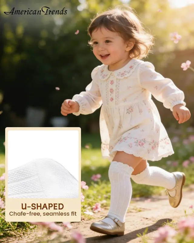 Alt view image 4 of 6 - Baby Toddler Ruffled Knee High Socks for Girls & Boys, Long Tube, 0-3 T | Ruffled Cuff, Knee-High Tube, Soft, Breathable, Dressy Outfits, Multiple Colors and Sizes for Babies and Toddlers