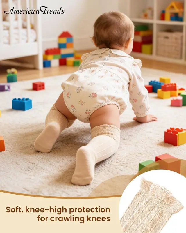 Alt view image 3 of 6 - Baby Knee High Socks for Girls & Boys, Ruffled Long Tube Socks | Knee-High Length, Ruffled Detail, Long Tube Silhouette, Girls & Boys Design, Newborn to Toddler Sizing