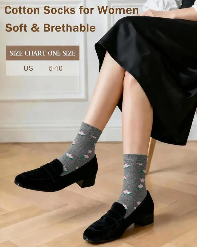 Alt view image 5 of 6 - 6 Pairs Crew Socks for Women, Soft Cute Funny Cotton Socks | Gentle Blend Fabric, Elastic Cuff, Tough Stuff, Tight Weave, Modern Novelty, Playful Striped, Dot Motifs, Casual Daliy Wear
