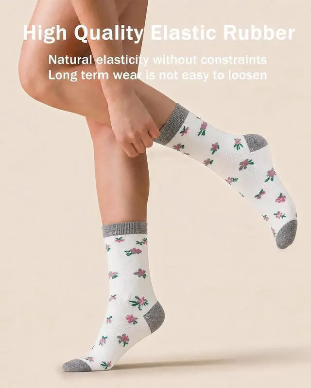 Alt view image 4 of 6 - 6 Pairs Crew Socks for Women, Soft Cute Funny Cotton Socks | Gentle Blend Fabric, Elastic Cuff, Tough Stuff, Tight Weave, Modern Novelty, Playful Striped, Dot Motifs, Casual Daliy Wear