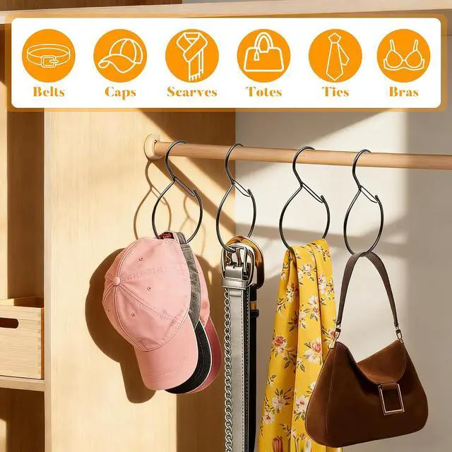 Alt view image 4 of 7 - 4 Pack Belt Hanger for Closet Rust-Proof Belt Organizer & Tie Rack, Multi-Use Hanger for Scarves, Hats, Bags & Closet Accessories, Black
