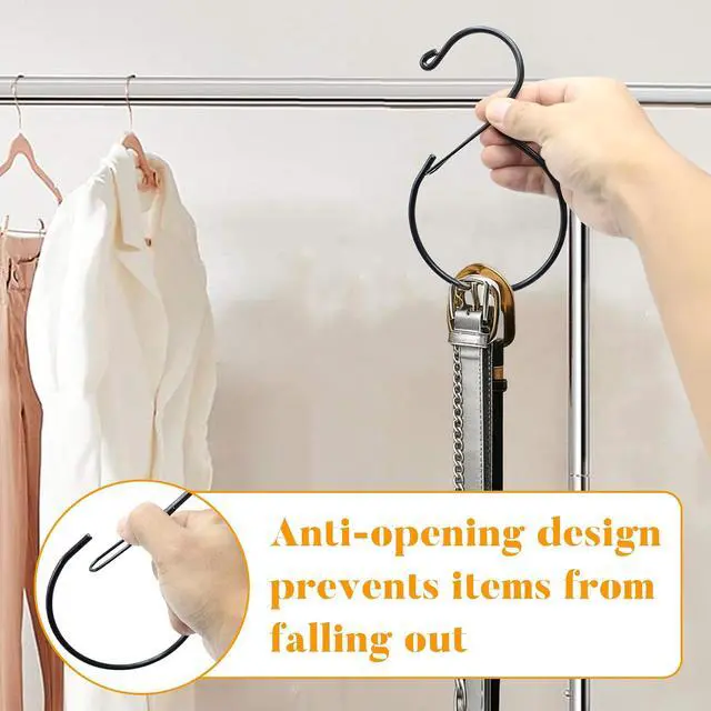 Alt view image 7 of 7 - 4 Pack Belt Hanger for Closet Rust-Proof Belt Organizer & Tie Rack, Multi-Use Hanger for Scarves, Hats, Bags & Closet Accessories, Black