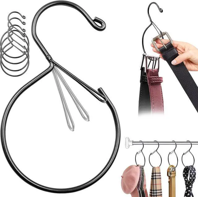 Main image of 4 Pack Belt Hanger for Closet Rust-Proof Belt Organizer & Tie Rack, Multi-Use Hanger for Scarves, Hats, Bags & Closet Accessories, Black