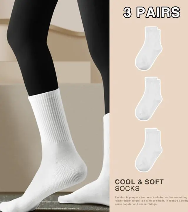 Alt view image 5 of 5 - DOKUTOKU 3-12 Pack Womens Crew Socks Size 6-9 Light Weight Thin Casual Calf Socks