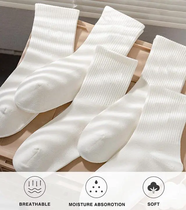 Alt view image 4 of 5 - DOKUTOKU 3-12 Pack Womens Crew Socks Size 6-9 Light Weight Thin Casual Calf Socks