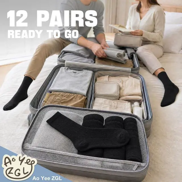 Alt view image 3 of 6 - 12 Pairs Crew Dress Socks for Men & Women,US Size 6-11 or 12-14 | Made with 65% cotton,15% polyester and 20% spandex Blend,Men's and women's dress socks for Everyday Wear and Travel Backup
