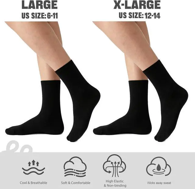 Alt view image 4 of 6 - 12 Pairs Crew Dress Socks for Men & Women,US Size 6-11 or 12-14 | Made with 65% cotton,15% polyester and 20% spandex Blend,Men's and women's dress socks for Everyday Wear and Travel Backup