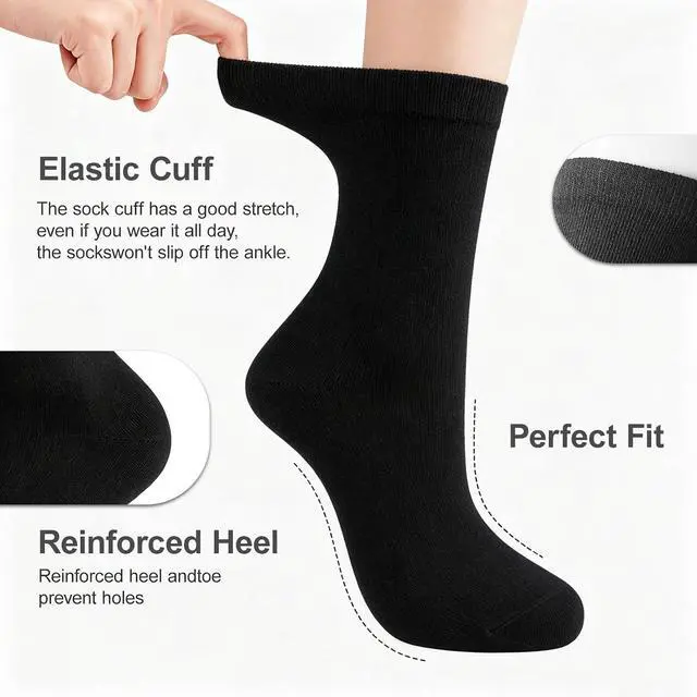 Alt view image 5 of 6 - 12 Pairs Crew Dress Socks for Men & Women,US Size 6-11 or 12-14 | Made with 65% cotton,15% polyester and 20% spandex Blend,Men's and women's dress socks for Everyday Wear and Travel Backup