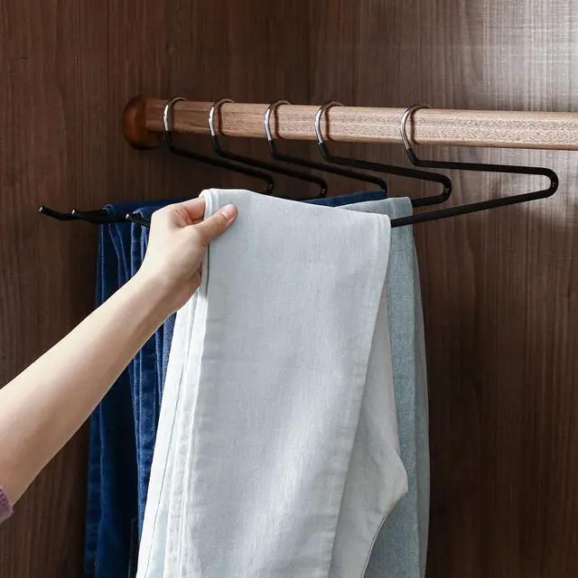 Alt view image 2 of 6 - Open Ended Pants Hangers, 5 Pack, Single Rod Trouser/Slack Hangers, Semi-Open Space-Saving Pant Hanger for Jeans (Black)