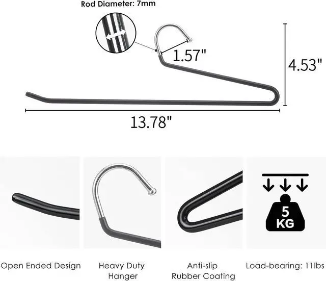 Alt view image 3 of 6 - Open Ended Pants Hangers, 5 Pack, Single Rod Trouser/Slack Hangers, Semi-Open Space-Saving Pant Hanger for Jeans (Black)