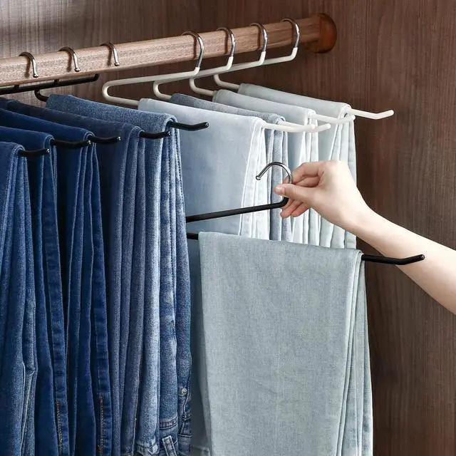 Alt view image 4 of 6 - Open Ended Pants Hangers, 5 Pack, Single Rod Trouser/Slack Hangers, Semi-Open Space-Saving Pant Hanger for Jeans (Black)