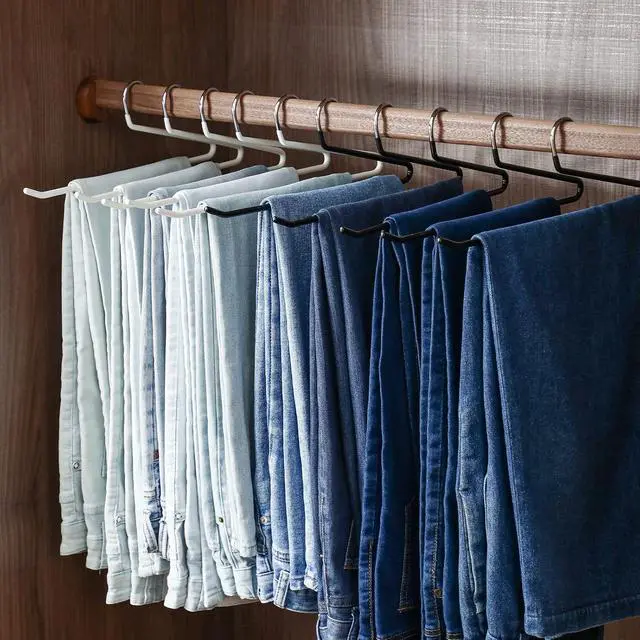 Alt view image 6 of 6 - Open Ended Pants Hangers, 5 Pack, Single Rod Trouser/Slack Hangers, Semi-Open Space-Saving Pant Hanger for Jeans (Black)