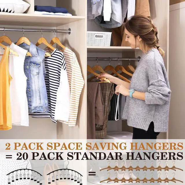 Alt view image 5 of 6 - Legging Organizer for Closet, Metal Yoga Pants Hangers 2 Pack w/10 Clips Holds 20 Leggings, Space Saving, Clips Hanger for Pants, Shorts, Scarf, Hats (Black+Grey)